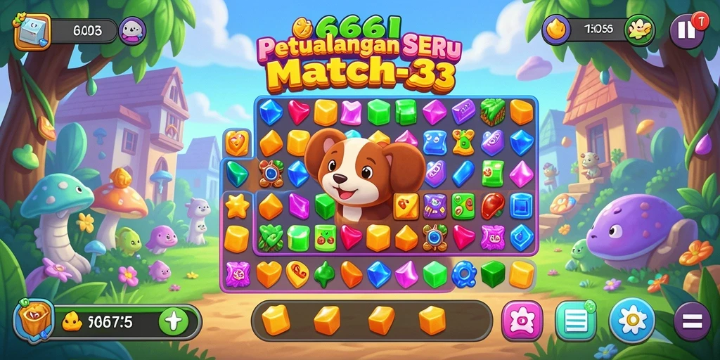 Screenshot utama 666I menampilkan permainan Match-3 yang seru.