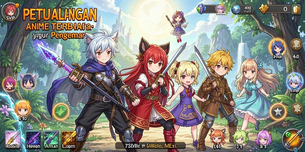 Screenshot 7SVIP menampilkan pertempuran karakter anime yang menarik dan ceria.