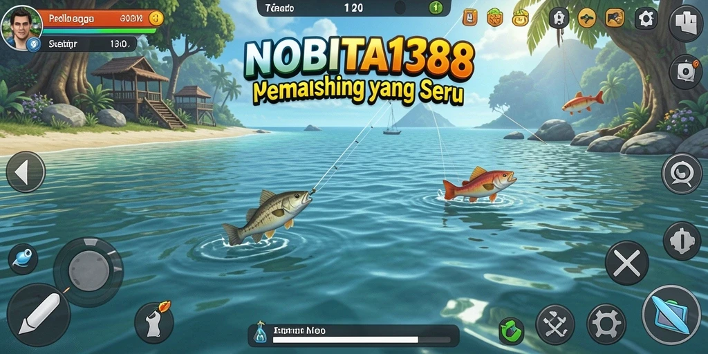 Screenshot gameplay NOBITA138 dengan tampilan aksi memancing yang seru.