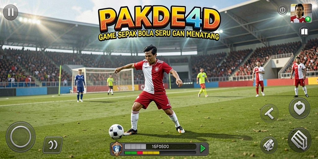 Tampilan gameplay PAKDE4D dengan aksi sepak bola yang mendebarkan.
