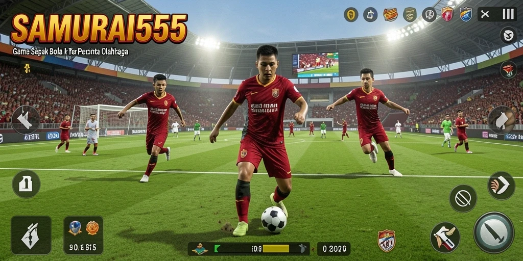 Tampilan gameplay seru dalam SAMURAI555 yang menampilkan aksi sepak bola.