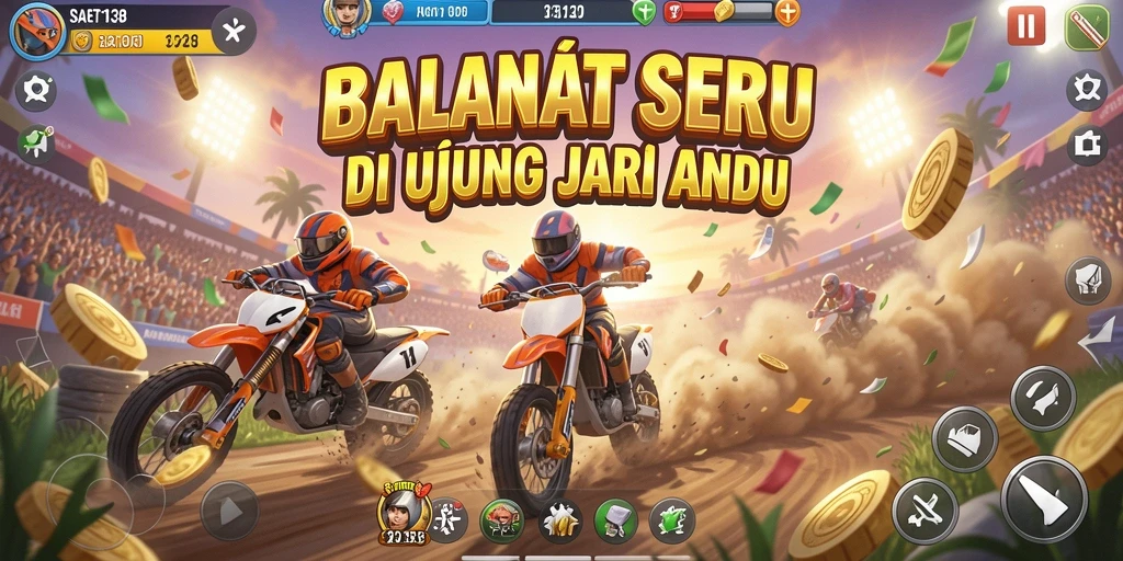 Tampilan gameplay seru dari SATSET138 yang menunjukkan aksi balapan intens.