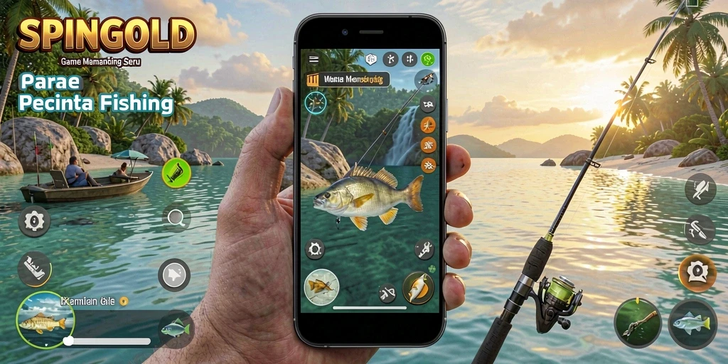Gameplay SPINGOLD menampilkan pengalaman memancing yang mendebarkan dan interaktif.